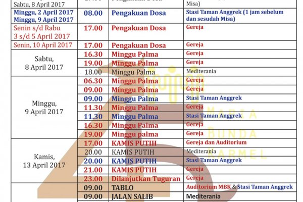 Jadwal Tri Hari Suci Paskah 2017 Gereja MBK