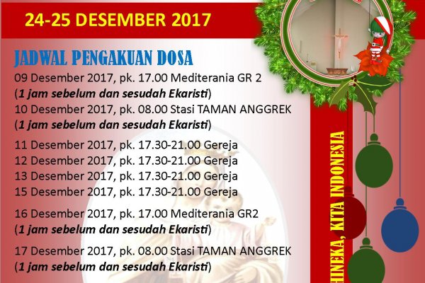 Jadwal Pengakuan Dosa dan Misa Natal 2017