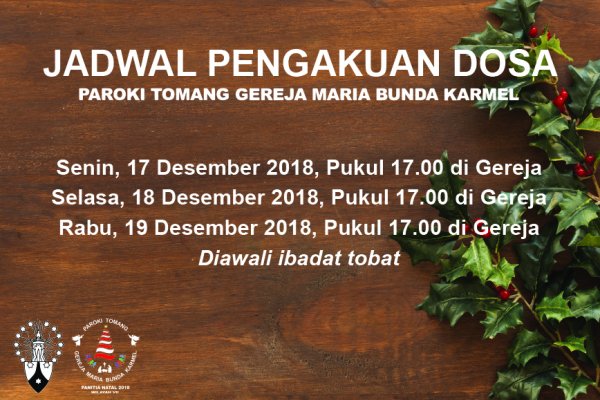 Jadwal Pengakuan Dosa Natal 2018