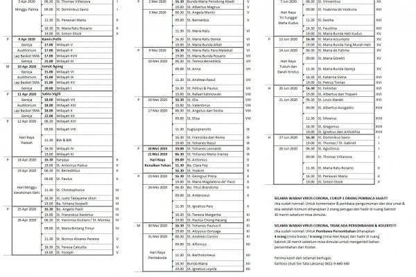 Jadwal Tata Laksana Sampai dengan Juni 2020