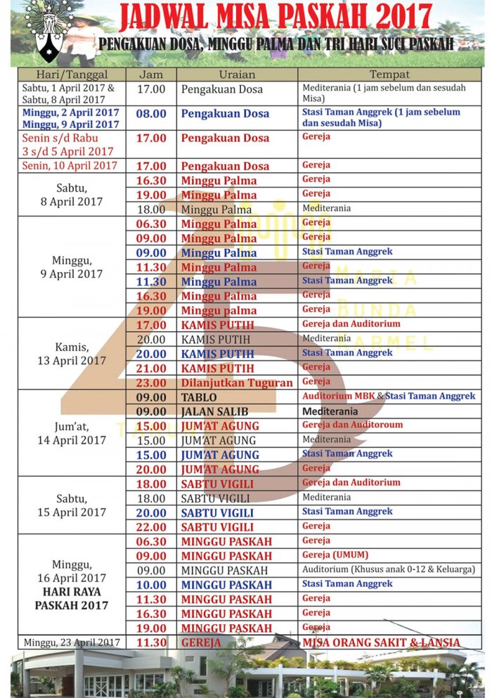 Jadwal Misa Paskah MBK 2017