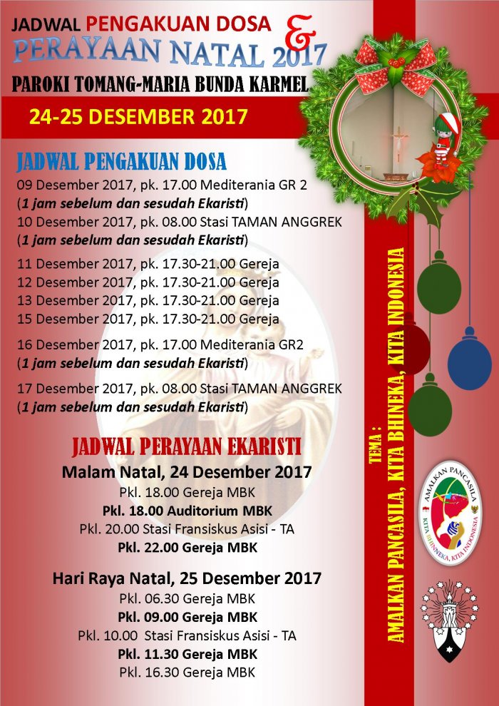 Jadwal Pengakuan Dosa dan Misa Natal 2017