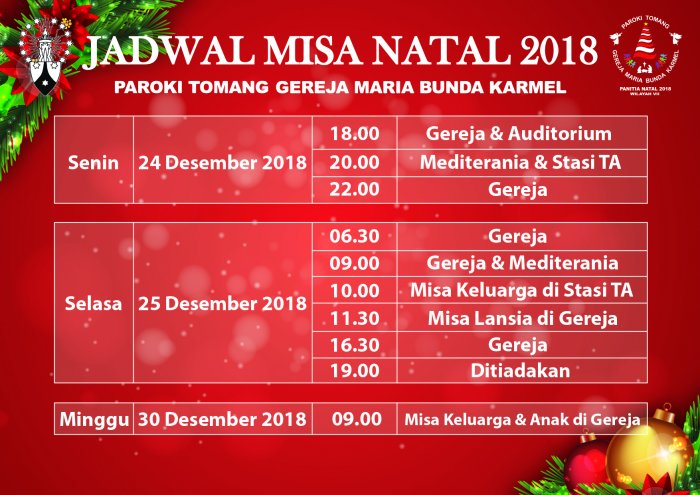 Jadwal Misa Natal 2018