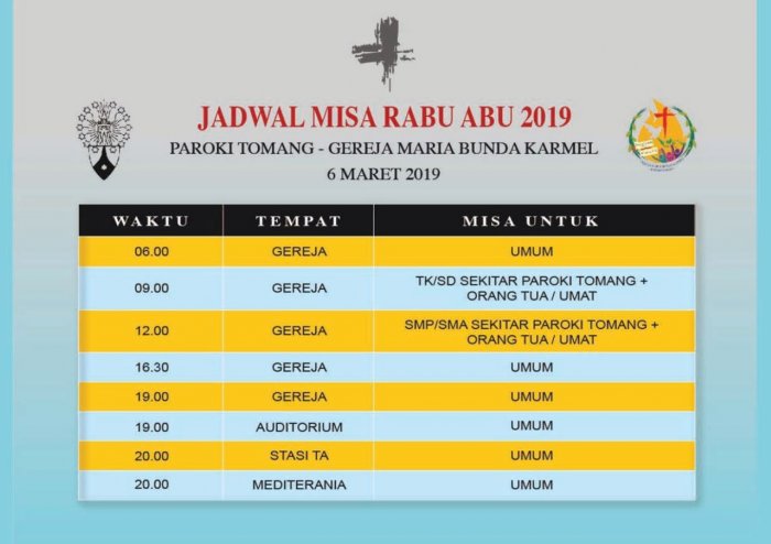 Jadwal Rabu Abu, 6 Maret 2019