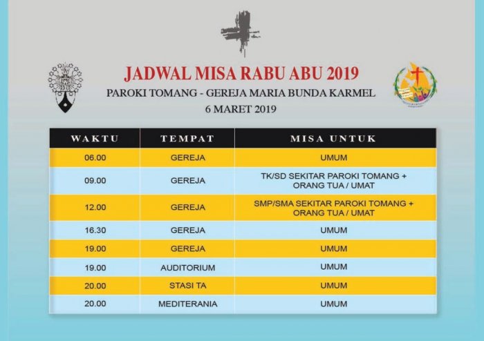 Jadwal Rabu Abu, 6 Maret 2019 2 Maret 2019 - Agenda ...