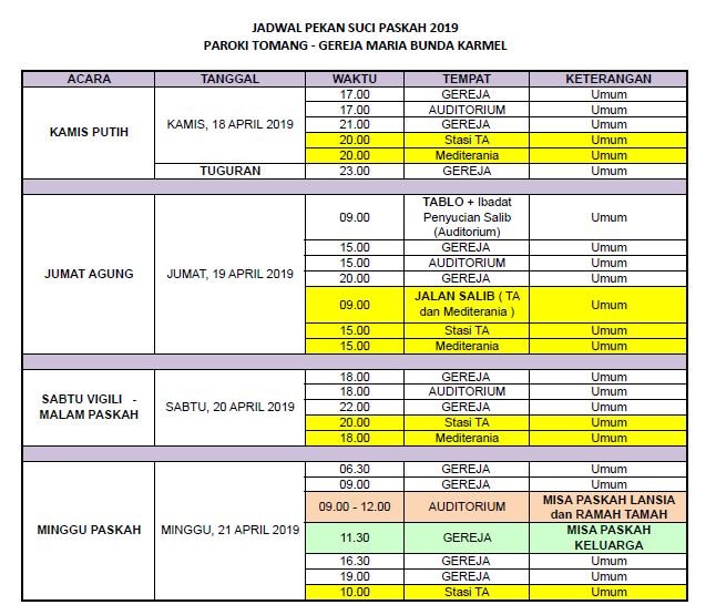 Jadwal Pekan Suci Paskah 2019 17 April 2019 Agenda Parokimbk Or Id