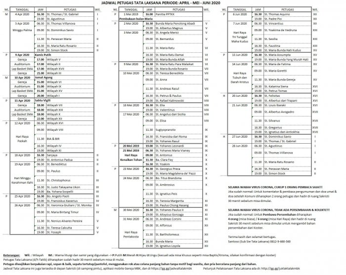 Jadwal Tata Laksana Sampai dengan Juni 2020